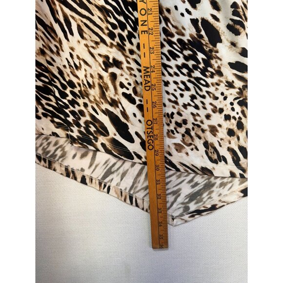 Chicos Leopard Print Asymmetrical Hem Tunic Top Size 3 Black Tan Cream Stretch - Picture 6 of 10